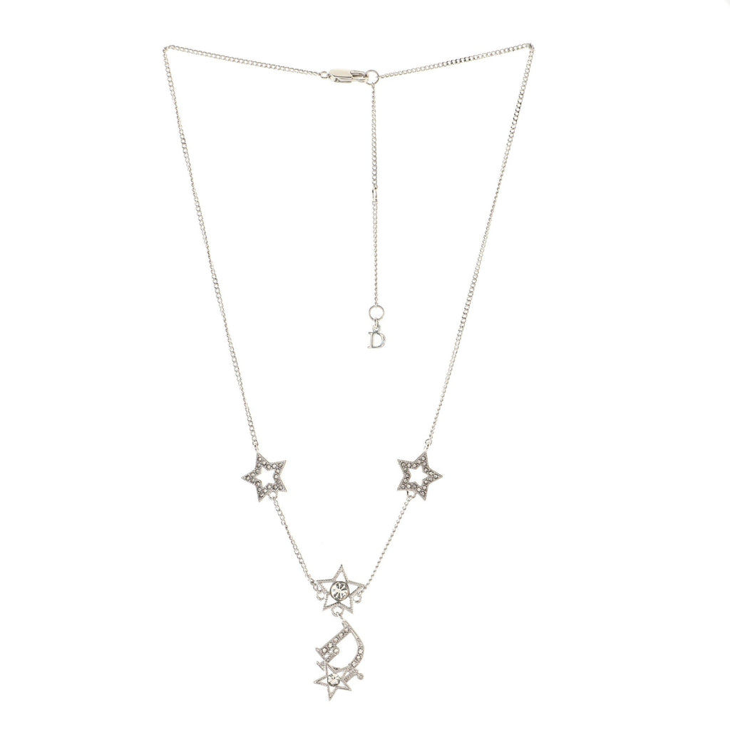 Star Logo Pendant Necklace Metal and Crystals