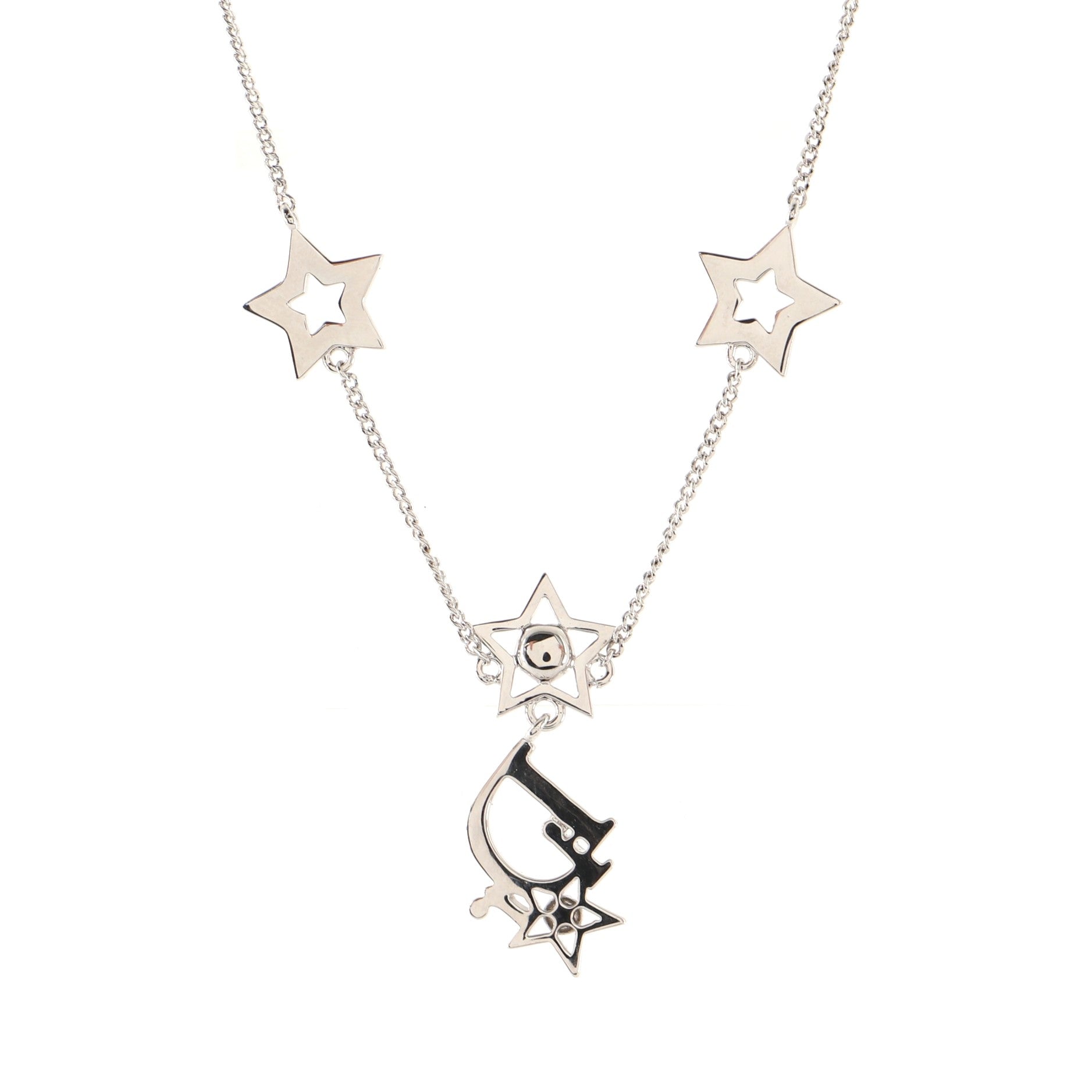 Star Logo Pendant Necklace Metal and Crystals