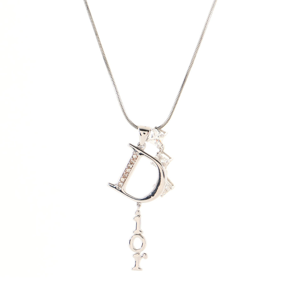 Triple Crystal Logo Pendant Necklace Metal and Crystals