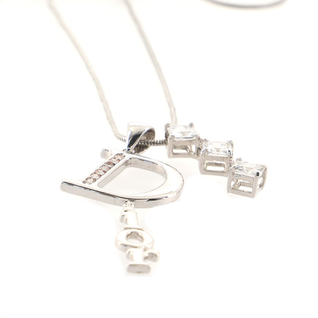 Triple Crystal Logo Pendant Necklace Metal and Crystals