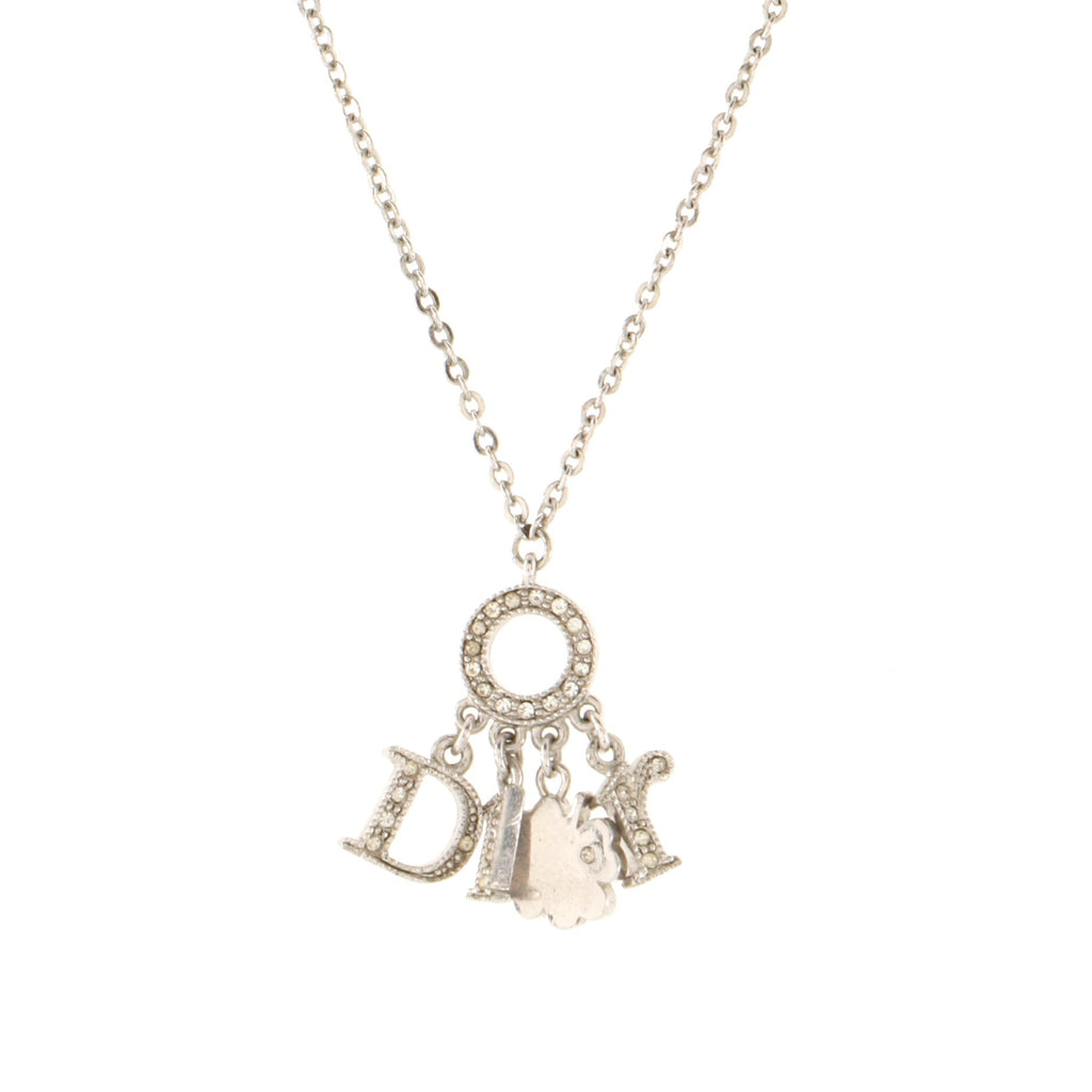 Dangling Clover Pendant Necklace Metal and Crystals