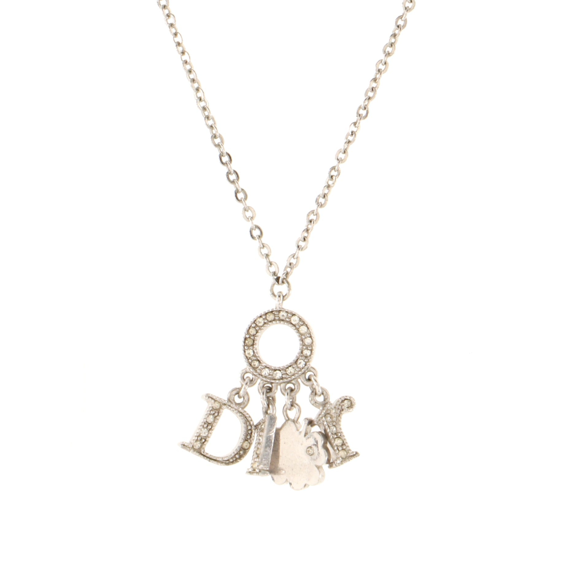 Dangling Clover Pendant Necklace Metal and Crystals