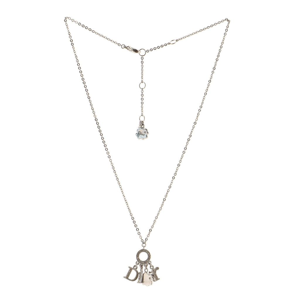 Dangling Clover Pendant Necklace Metal and Crystals
