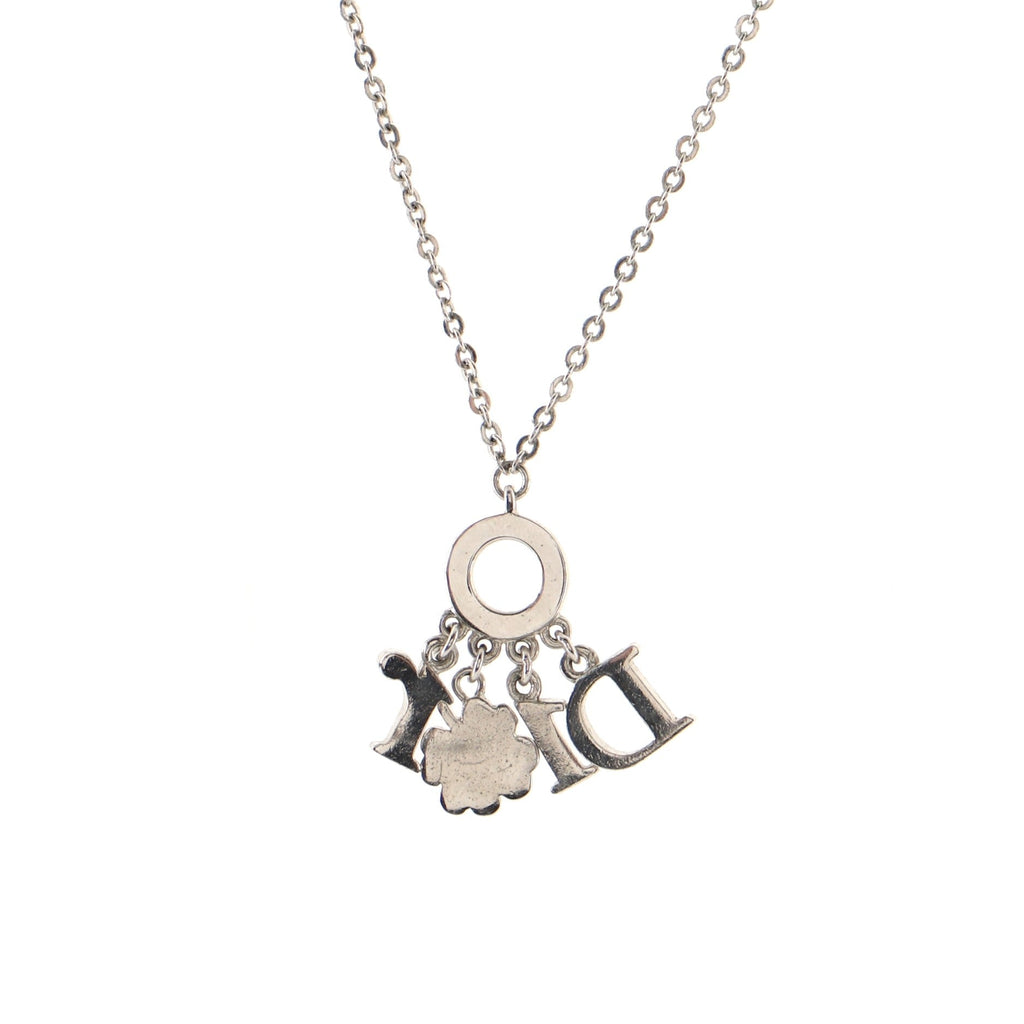 Dangling Clover Pendant Necklace Metal and Crystals