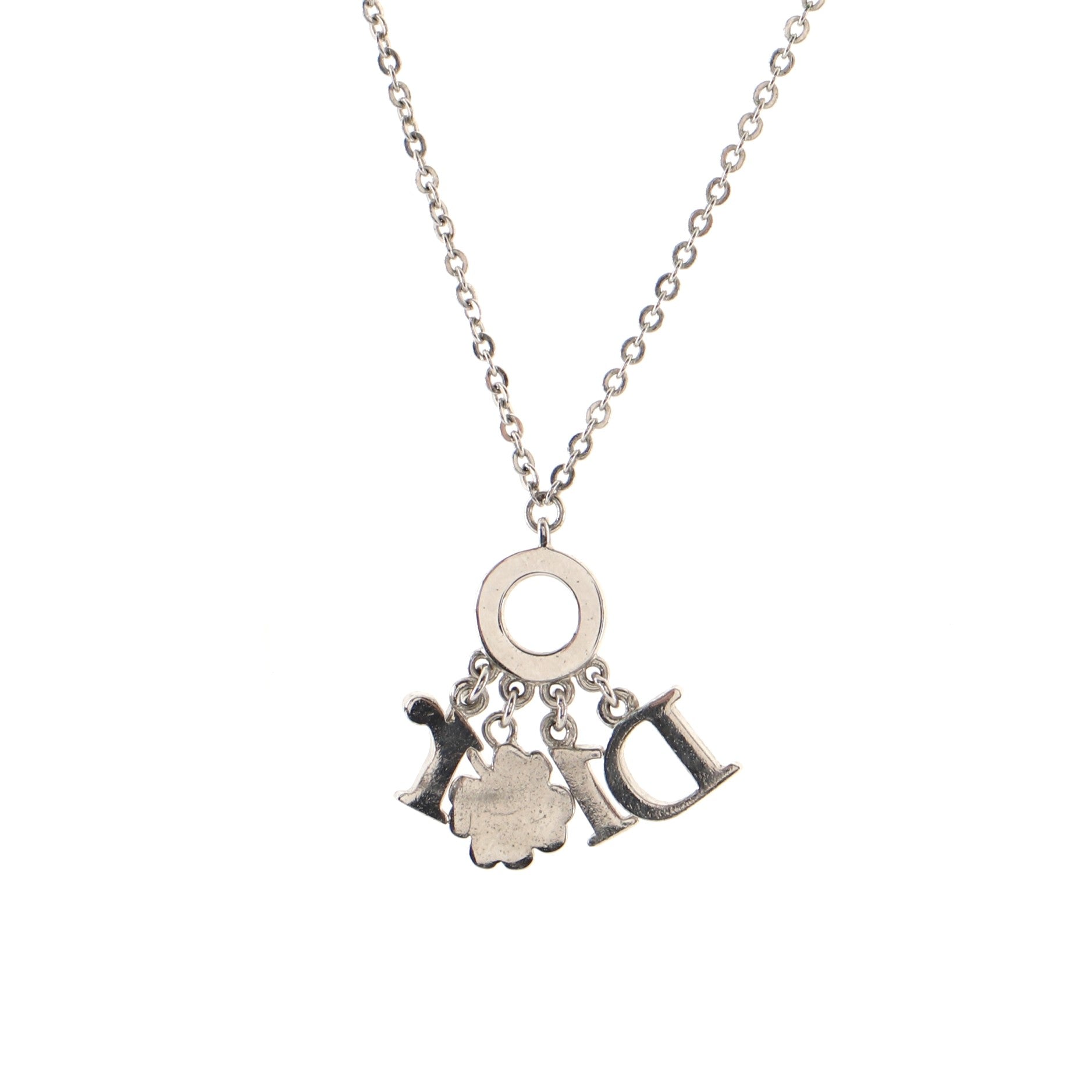 Dangling Clover Pendant Necklace Metal and Crystals