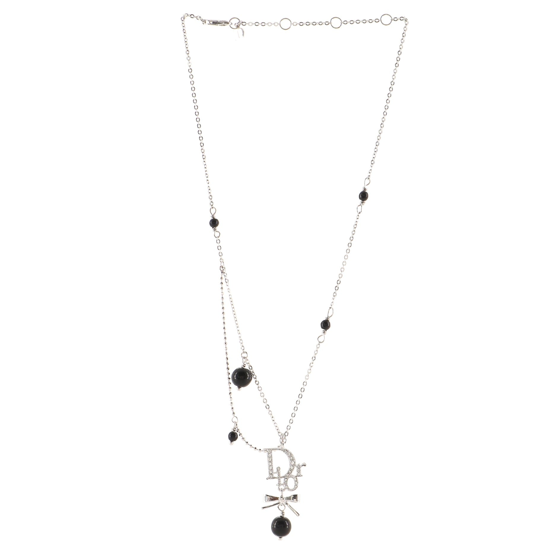Ribbon Pendant Necklace Metal with Crystals and Beads