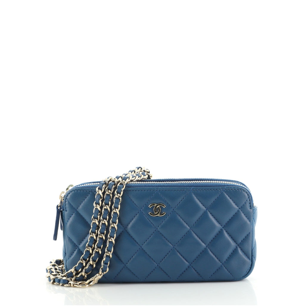 Double Zip Clutch with Chain Quilted Lambskin