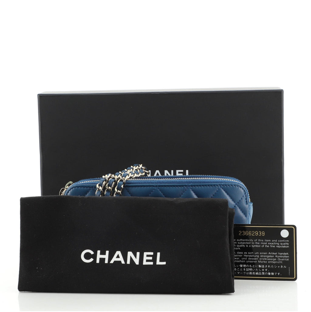 Double Zip Clutch with Chain Quilted Lambskin