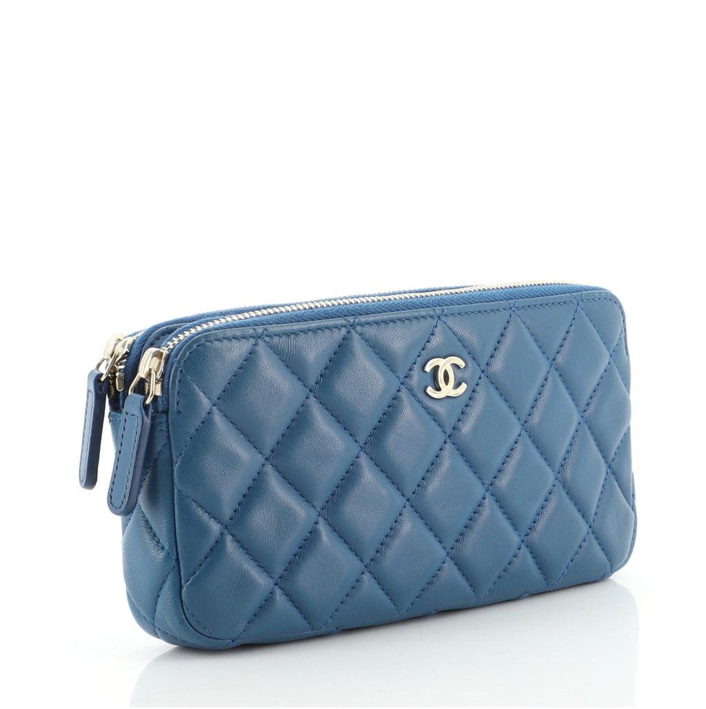 Double Zip Clutch with Chain Quilted Lambskin