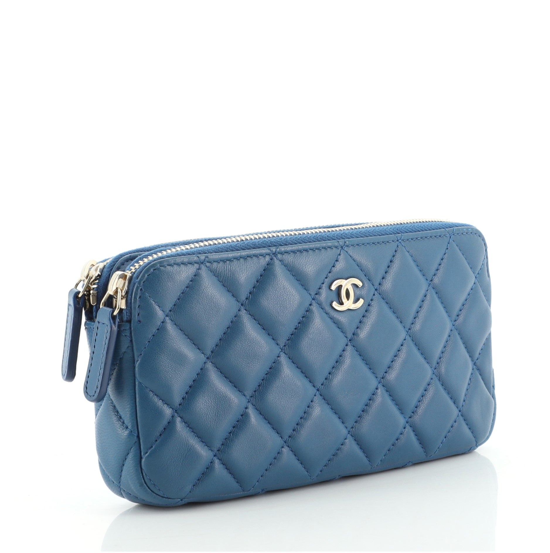 Double Zip Clutch with Chain Quilted Lambskin