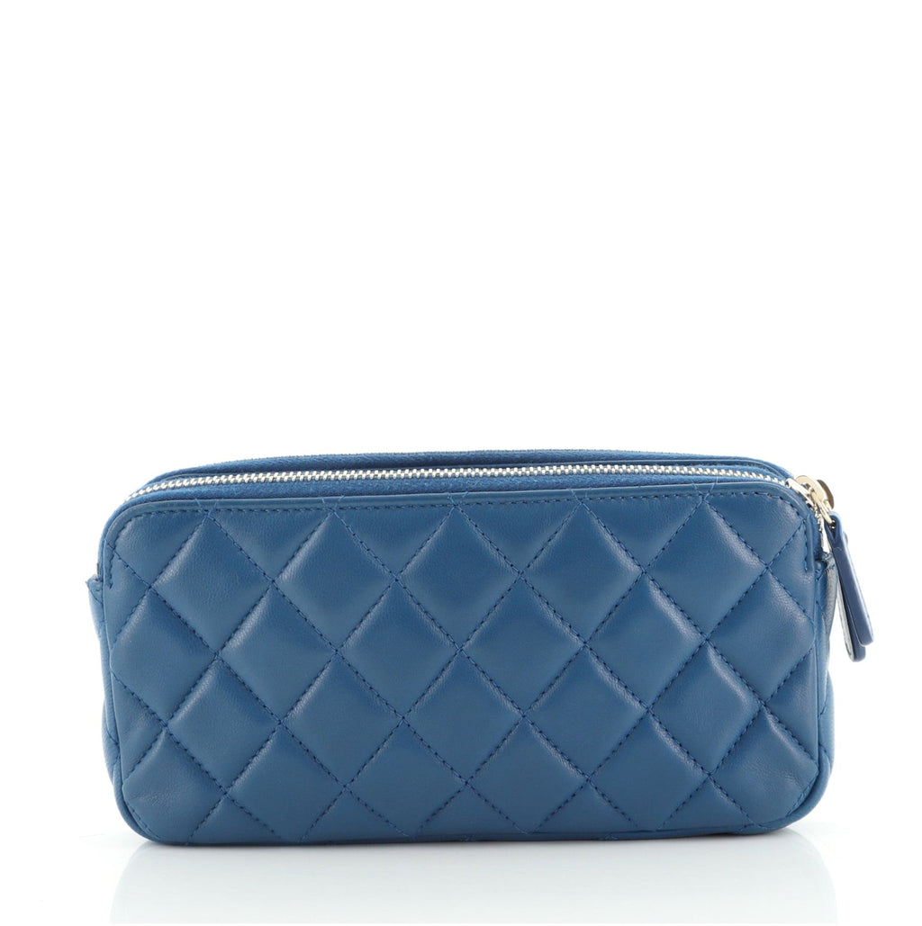 Double Zip Clutch with Chain Quilted Lambskin