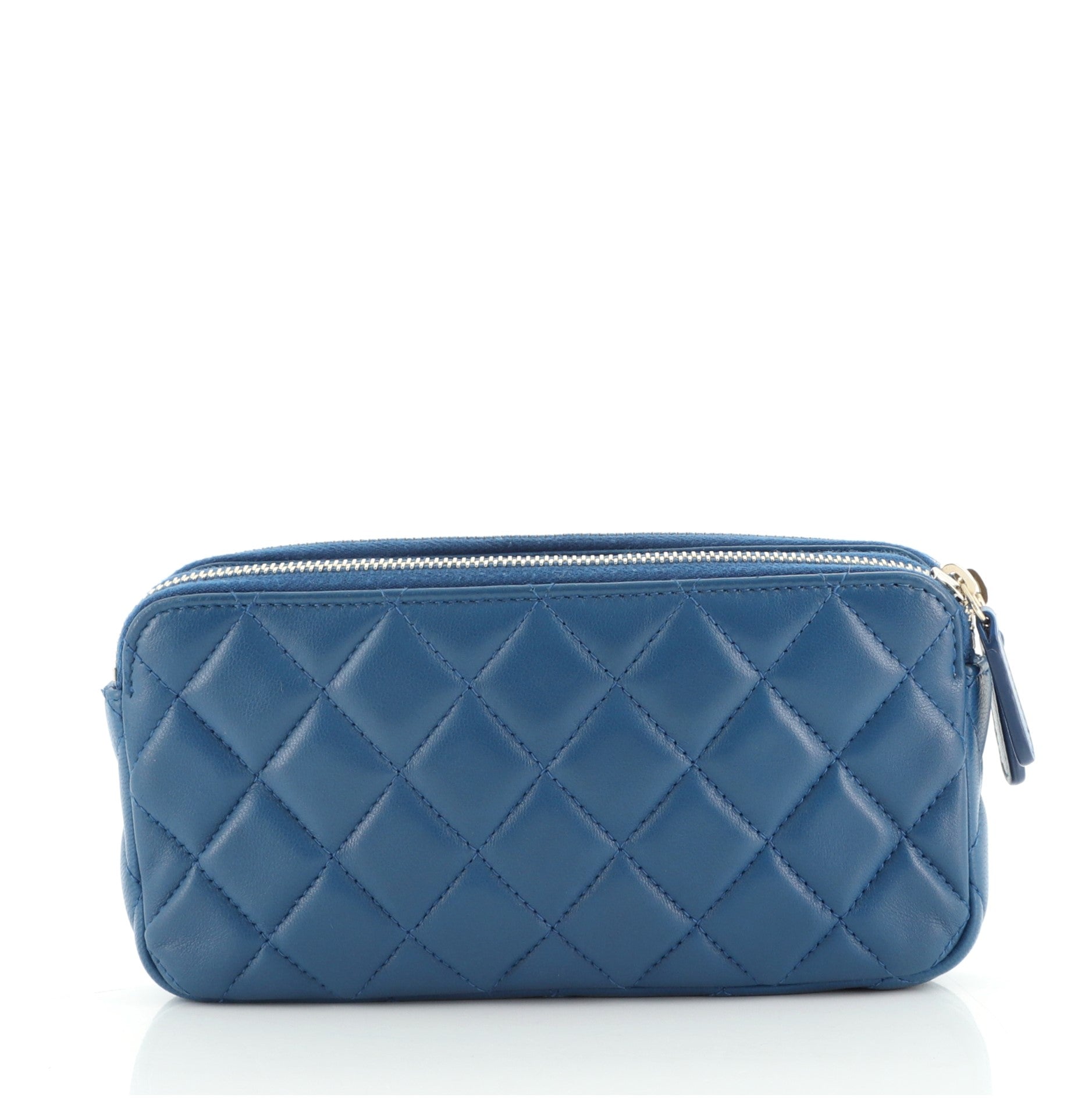 Double Zip Clutch with Chain Quilted Lambskin