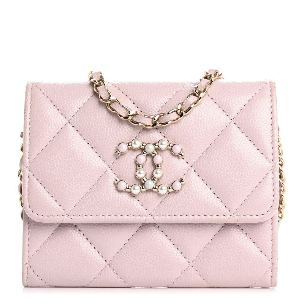 Caviar Quilted Coco Candy  Holder On Chain Light Pink
