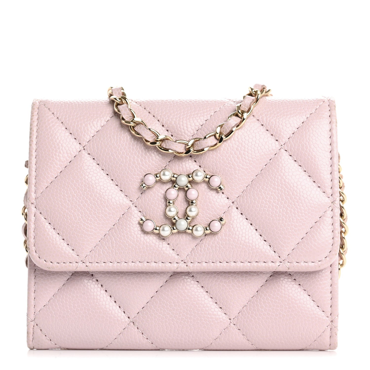 Caviar Quilted Coco Candy  Holder On Chain Light Pink