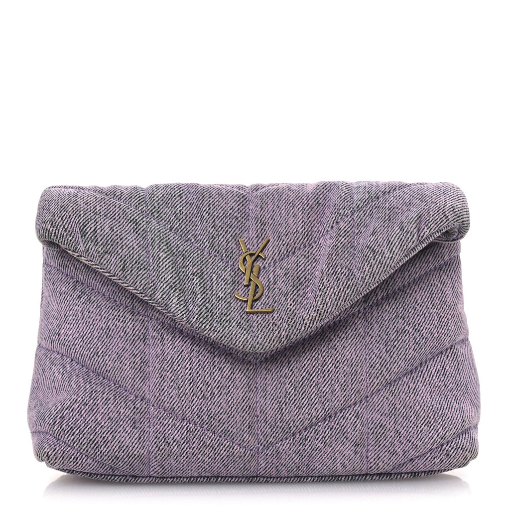 Denim Quilted Loulou Puffer Monogram Pouch Clutch Bleached Lilac