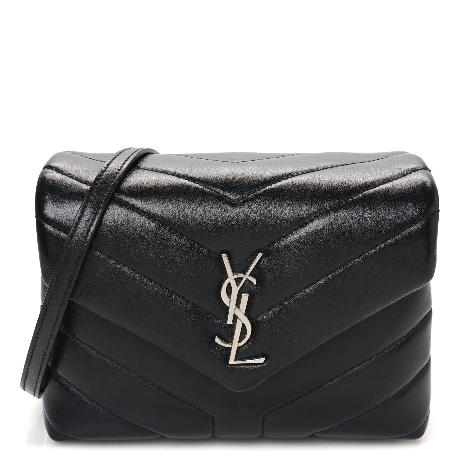 Calfskin Y Quilted Monogram Toy Loulou Crossbody Bag Black