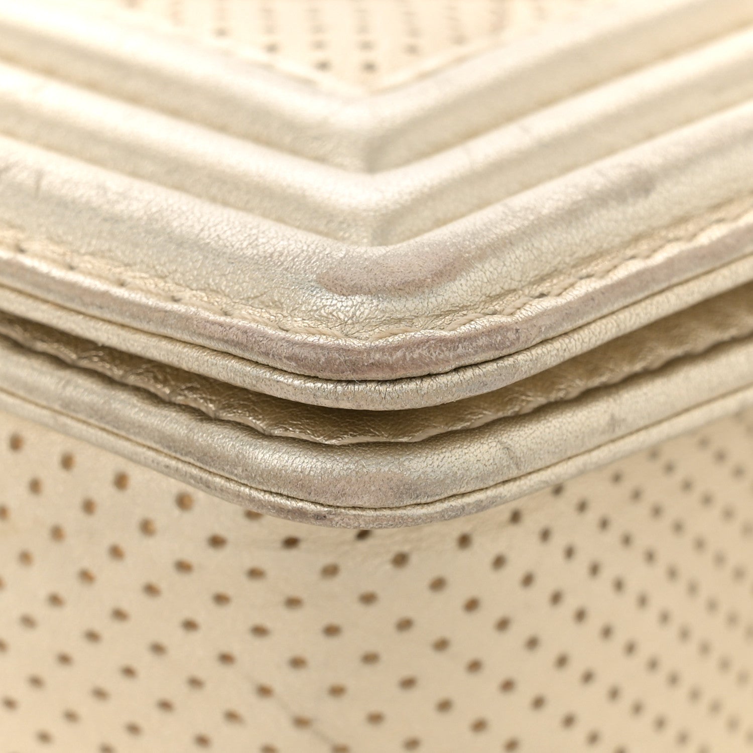 Metallic Perforated Lambskin Quilted Medium Boy Flap Gold