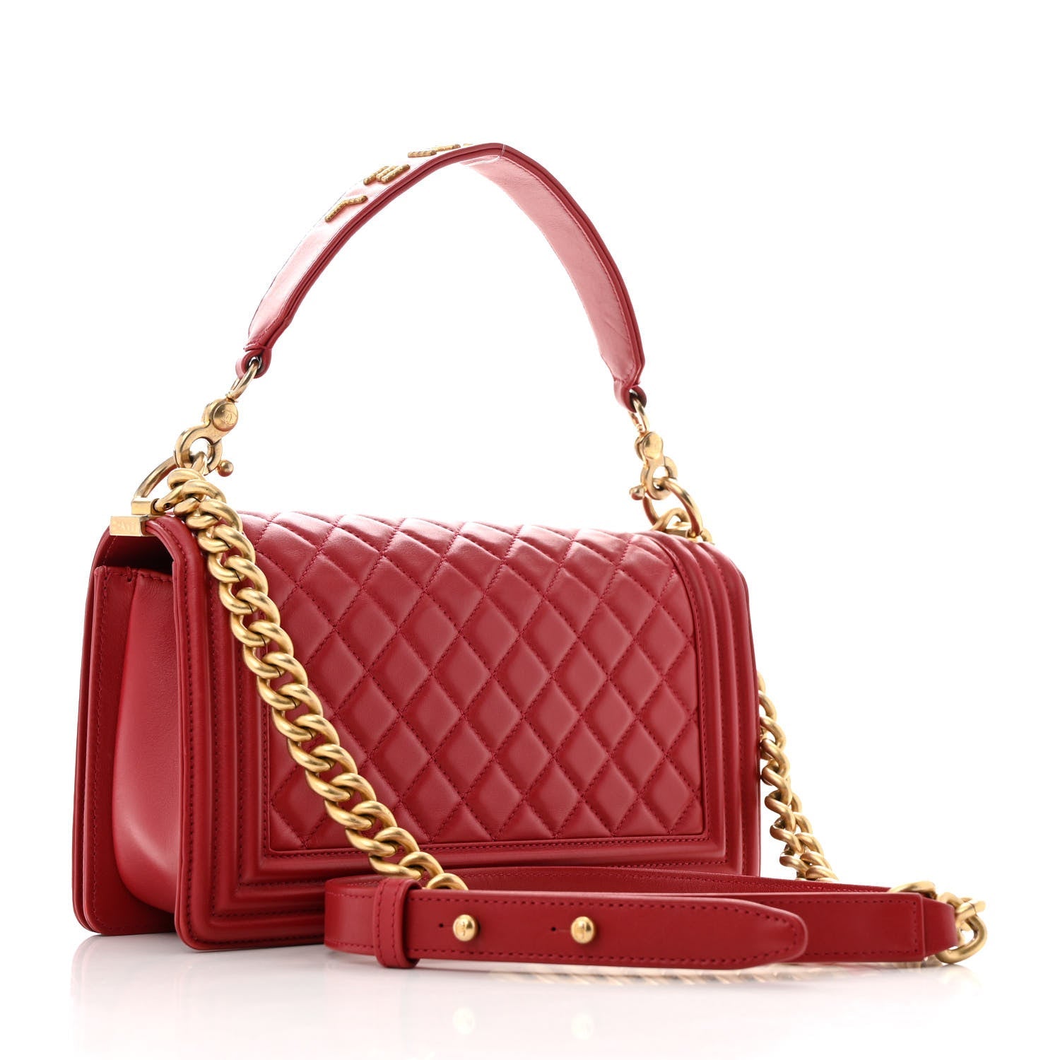 Calfskin Medium Boy Logo Top Handle Flap Red