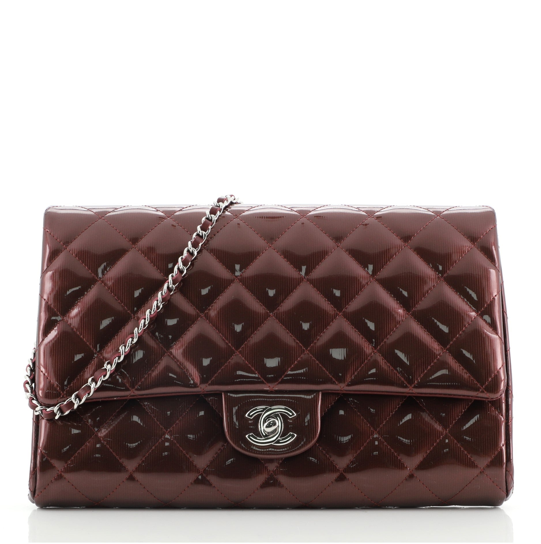 Clutch with Chain Quilted Striated Metallic Patent