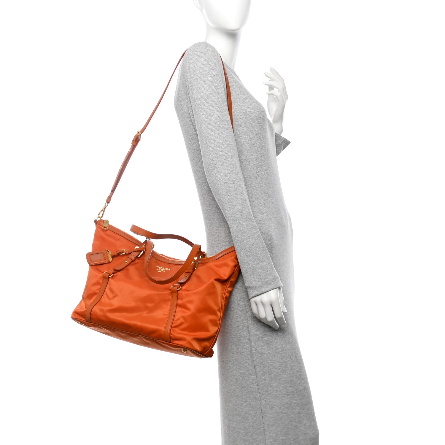 Tessuto Nylon Saffiano Tote Papaya