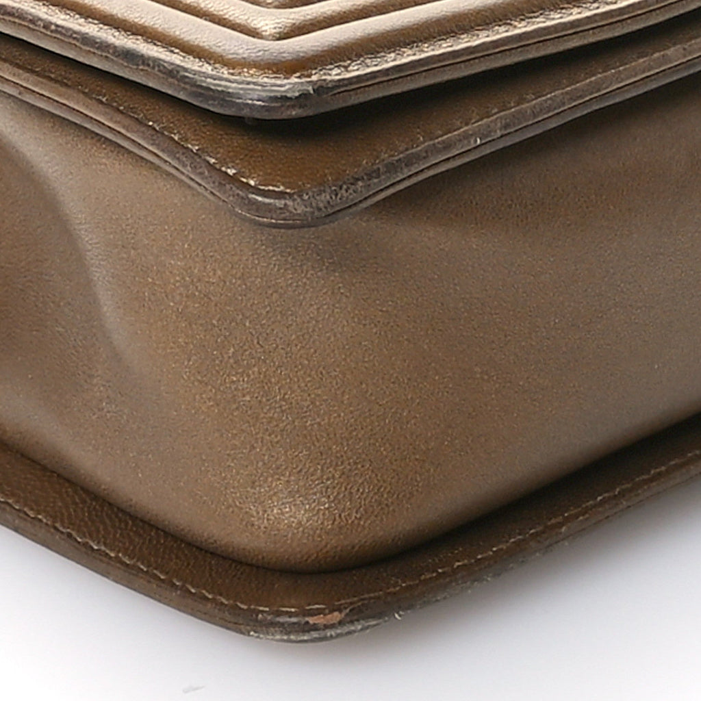 Metallic Calfskin Quilted Small Boy Flap Gold