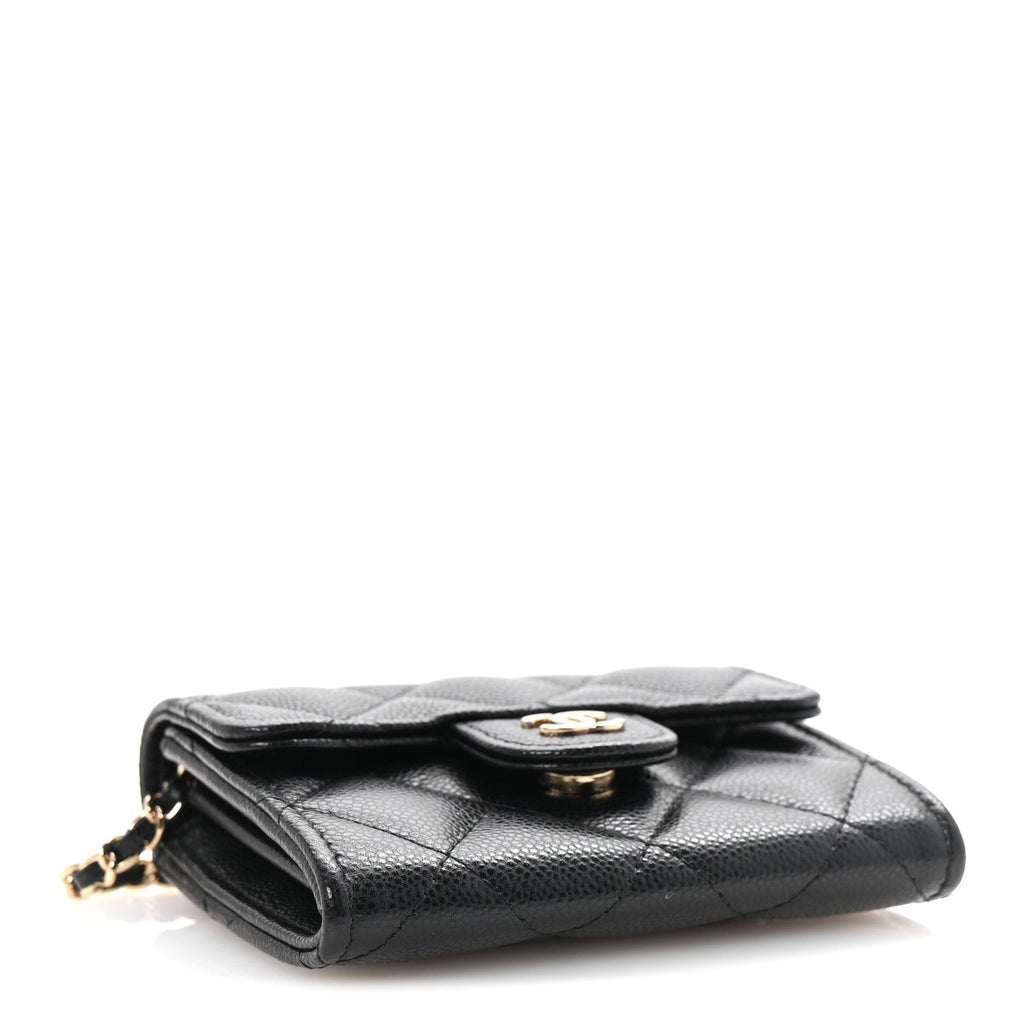 Caviar Quilted Flap  Holder On Chain Black