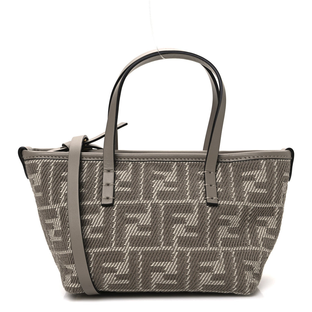 Denim Jacquard FF Effect Vitello Grace Mini Roll Tote Dove White Dove