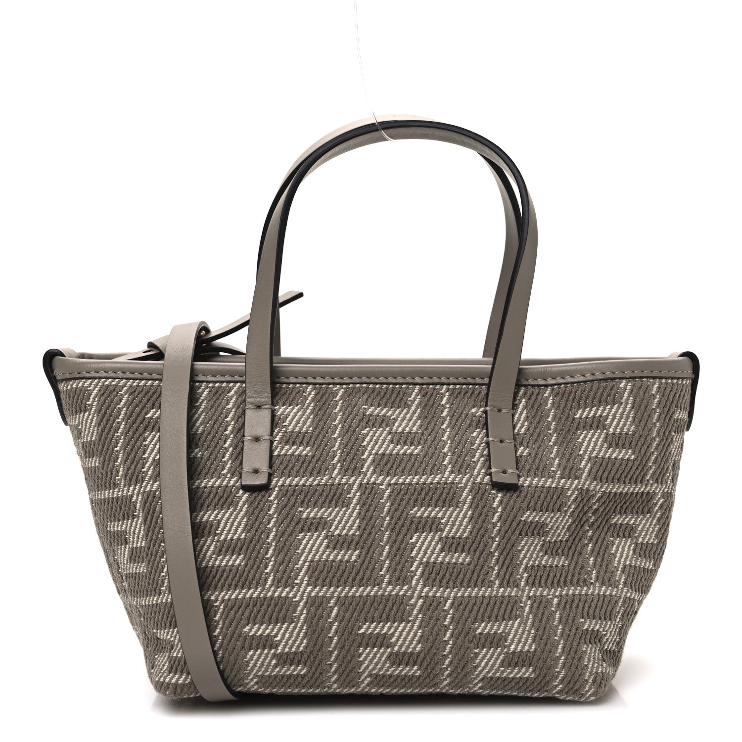Denim Jacquard FF Effect Vitello Grace Mini Roll Tote Dove White Dove