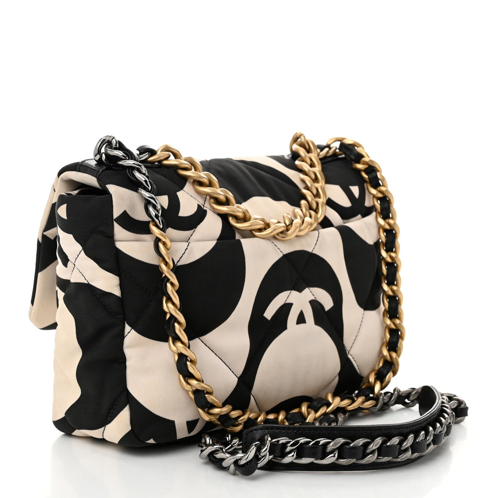 Fabric Printed Medium Chanel 19 Flap Black Ecru