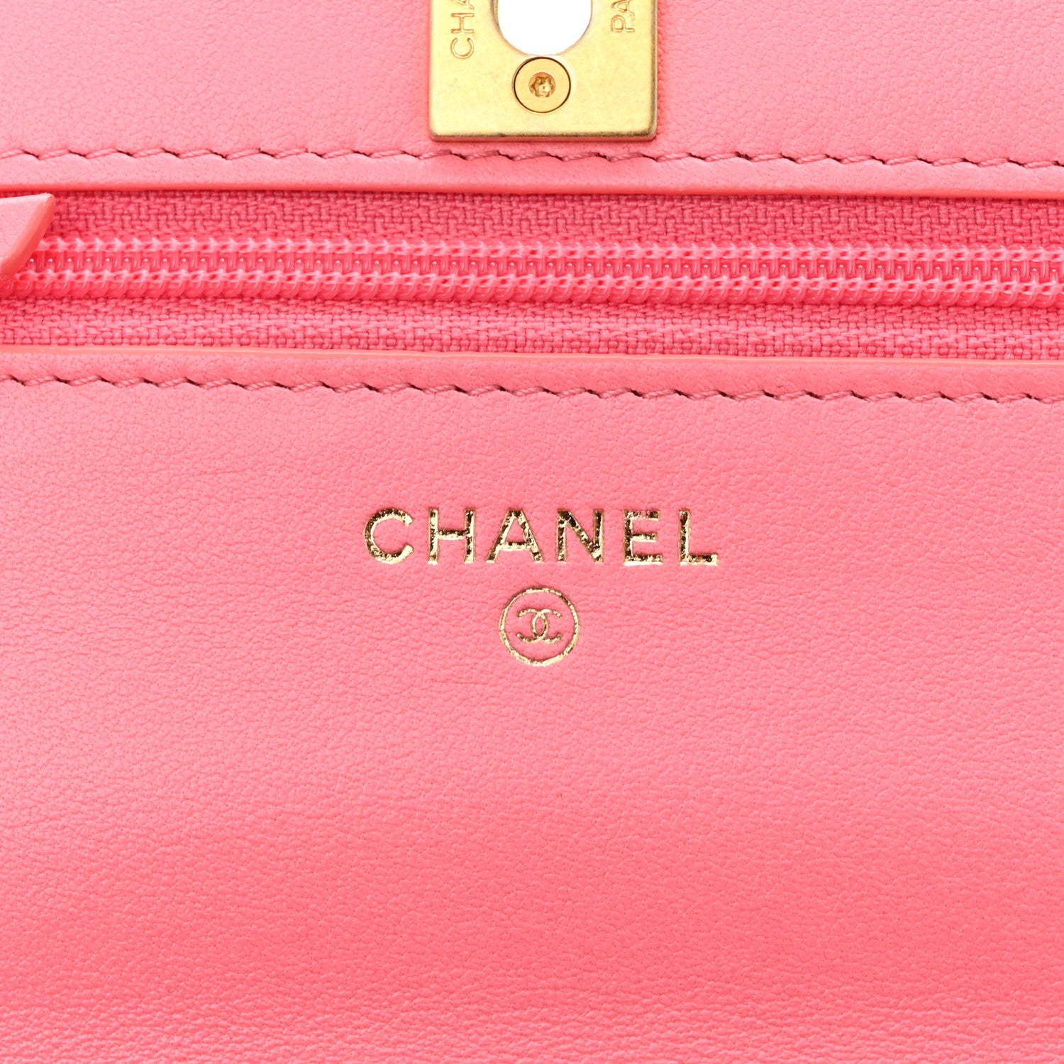 Lambskin Quilted CC Pearl Crush Wallet on Chain WOC Pink