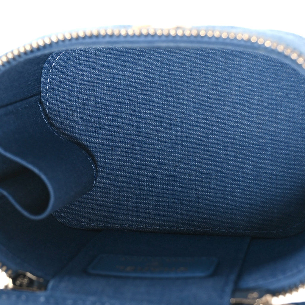 Denim Quilted Mini Pearl Crush Vanity Case With Chain