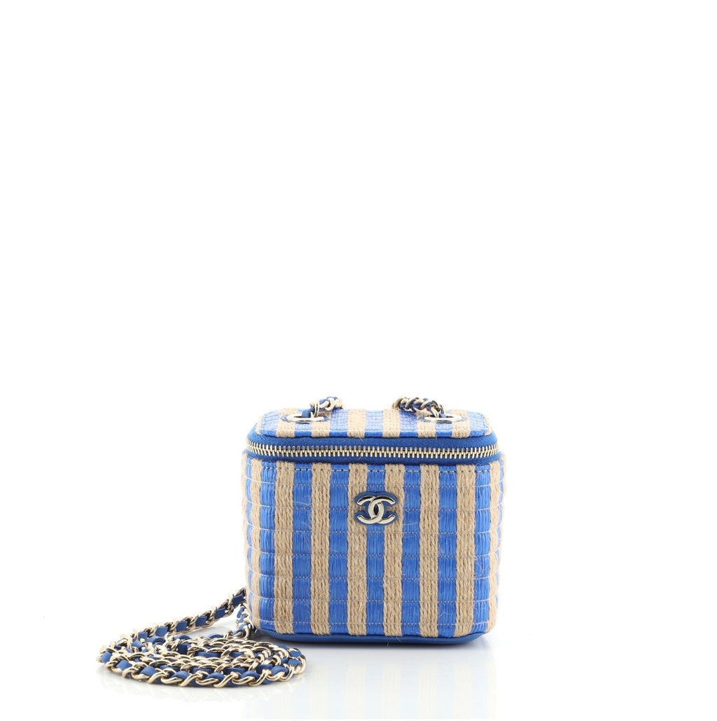 Classic Vanity Case with Chain Striped Raffia and Jute Mini
