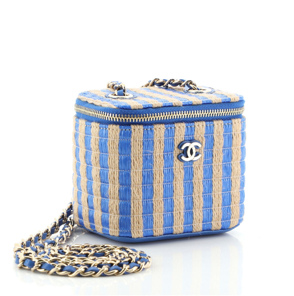 Classic Vanity Case with Chain Striped Raffia and Jute Mini
