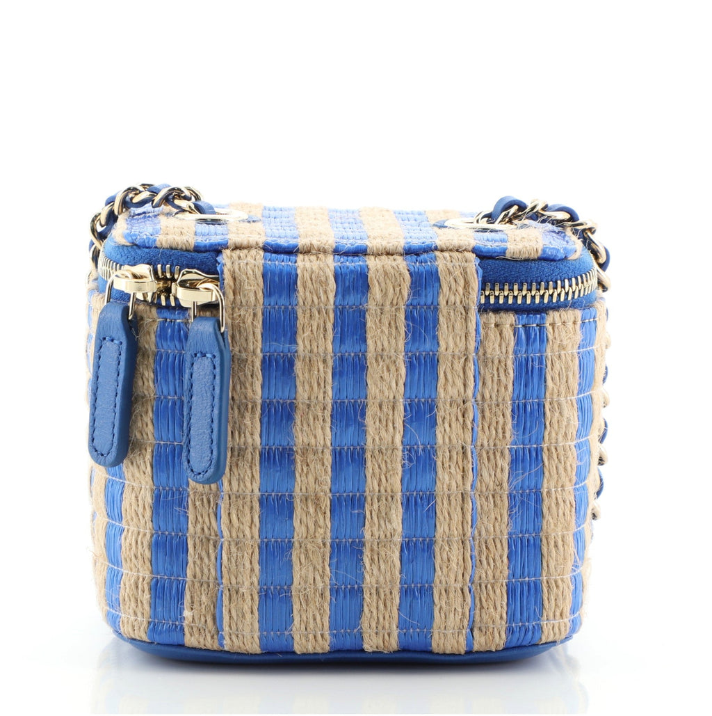 Classic Vanity Case with Chain Striped Raffia and Jute Mini