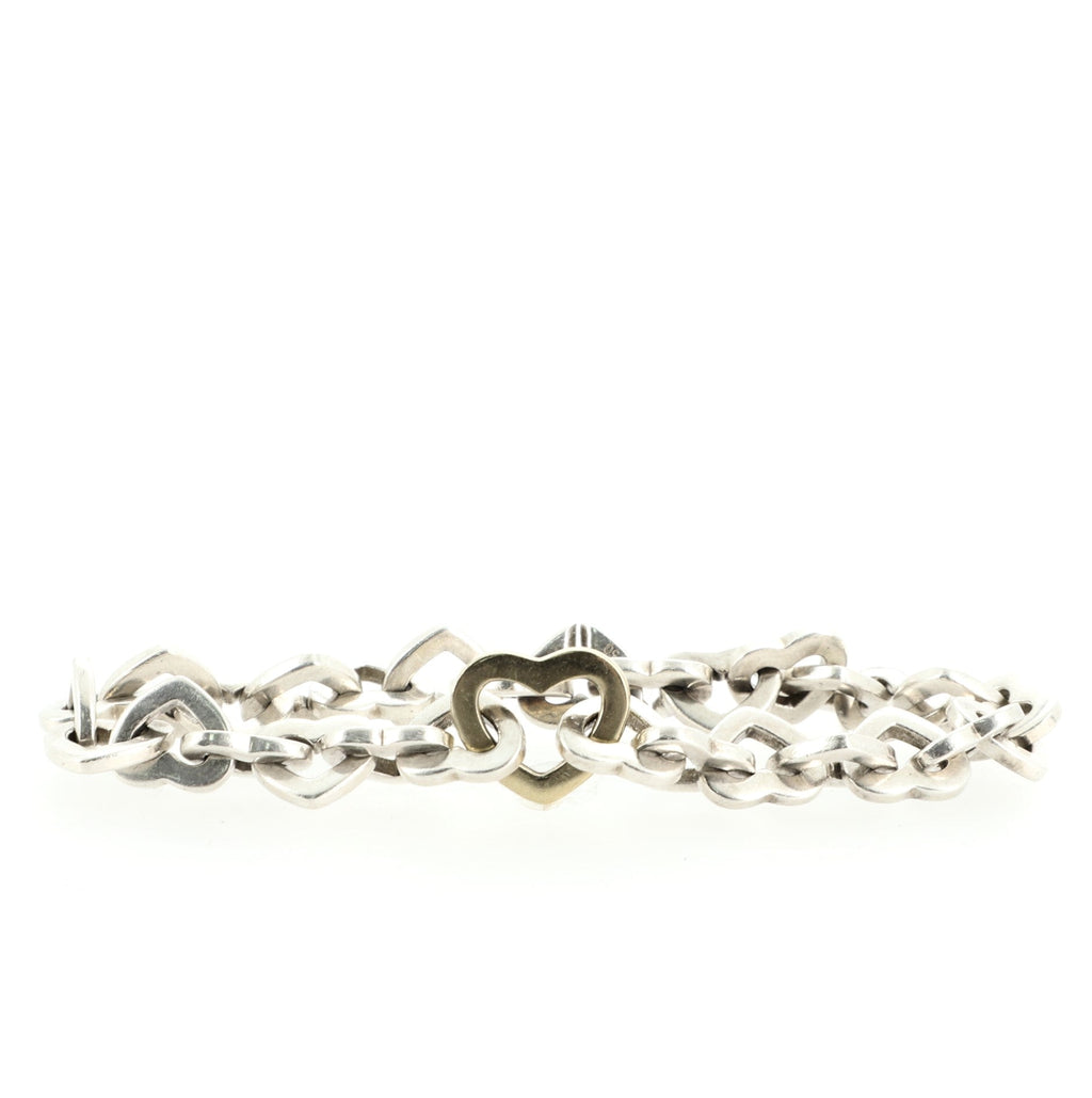 Heart Link Bracelet Sterling Silver and 18K Yellow Gold