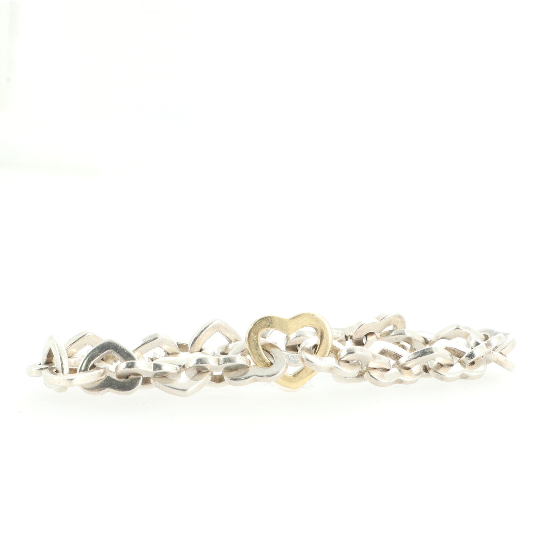 Heart Link Bracelet Sterling Silver and 18K Yellow Gold