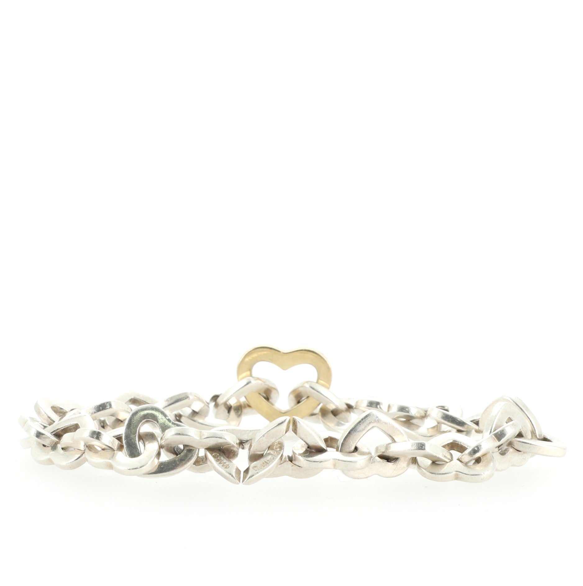 Heart Link Bracelet Sterling Silver and 18K Yellow Gold