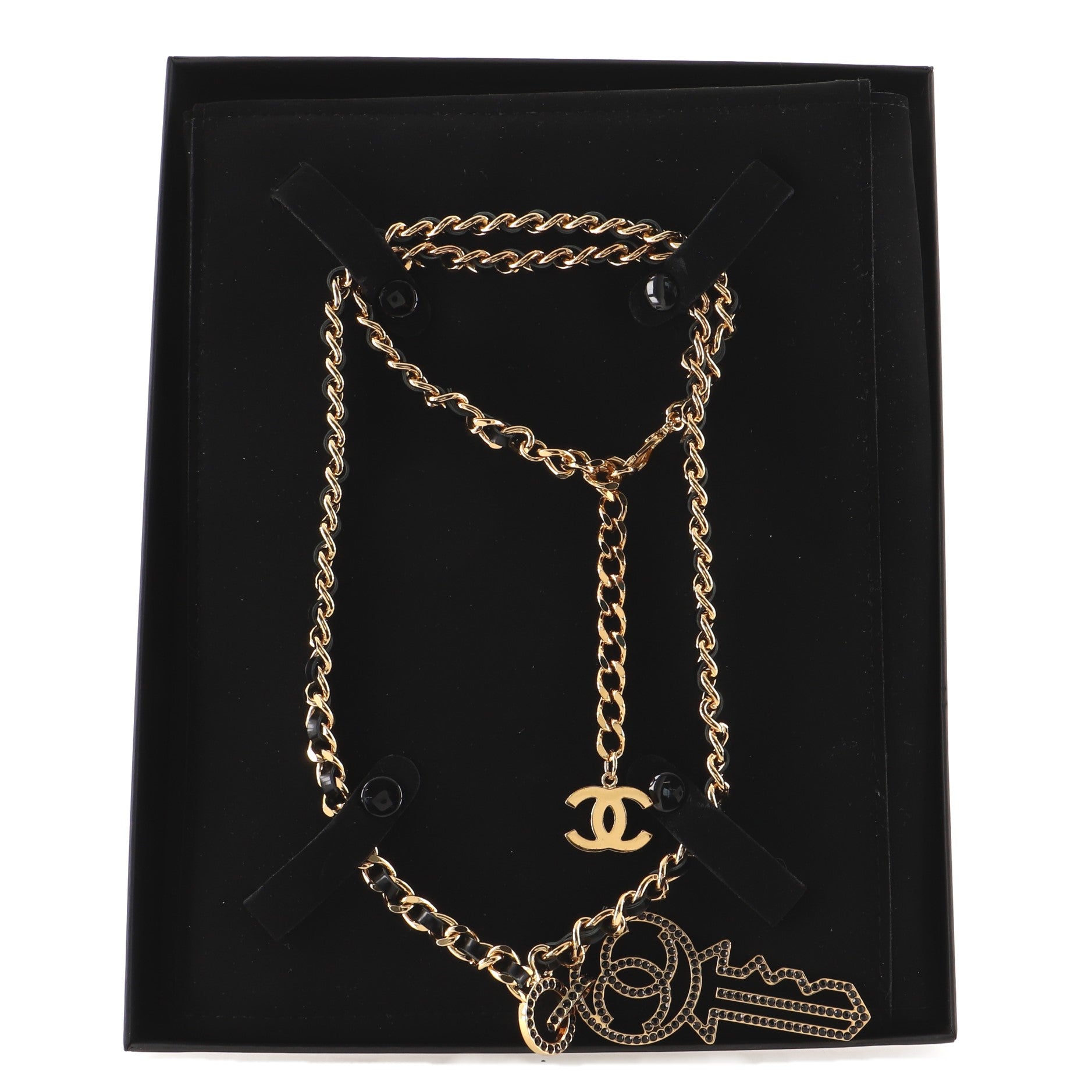 Key Pendant Necklace Crystal Embellished Metal with Leather