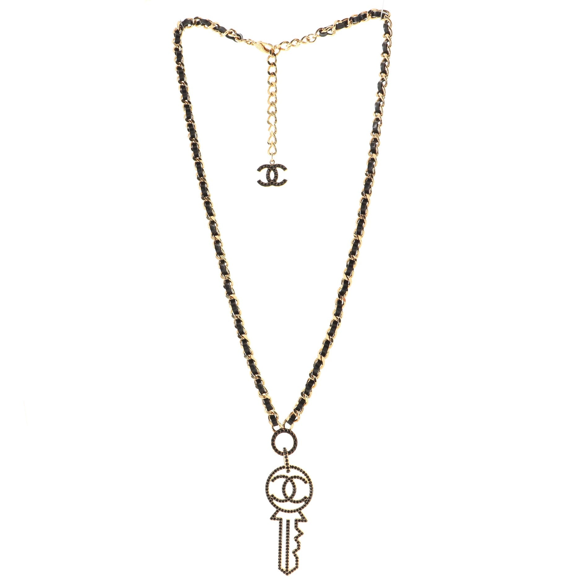 Key Pendant Necklace Crystal Embellished Metal with Leather