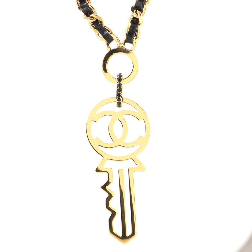 Key Pendant Necklace Crystal Embellished Metal with Leather