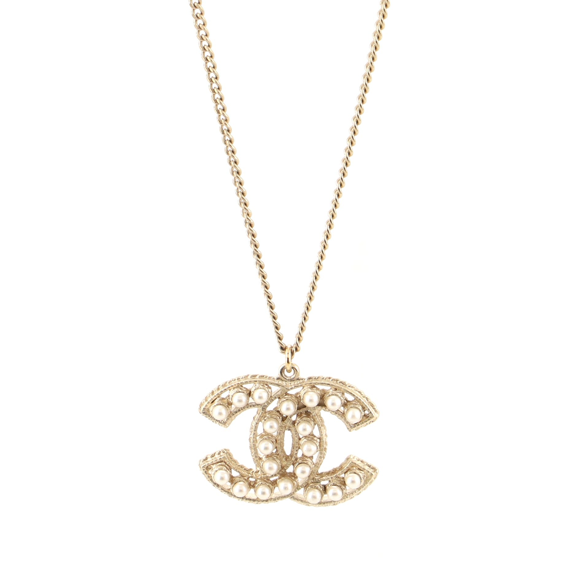 CC Pendant Necklace Faux Pearl with Embellished Metal
