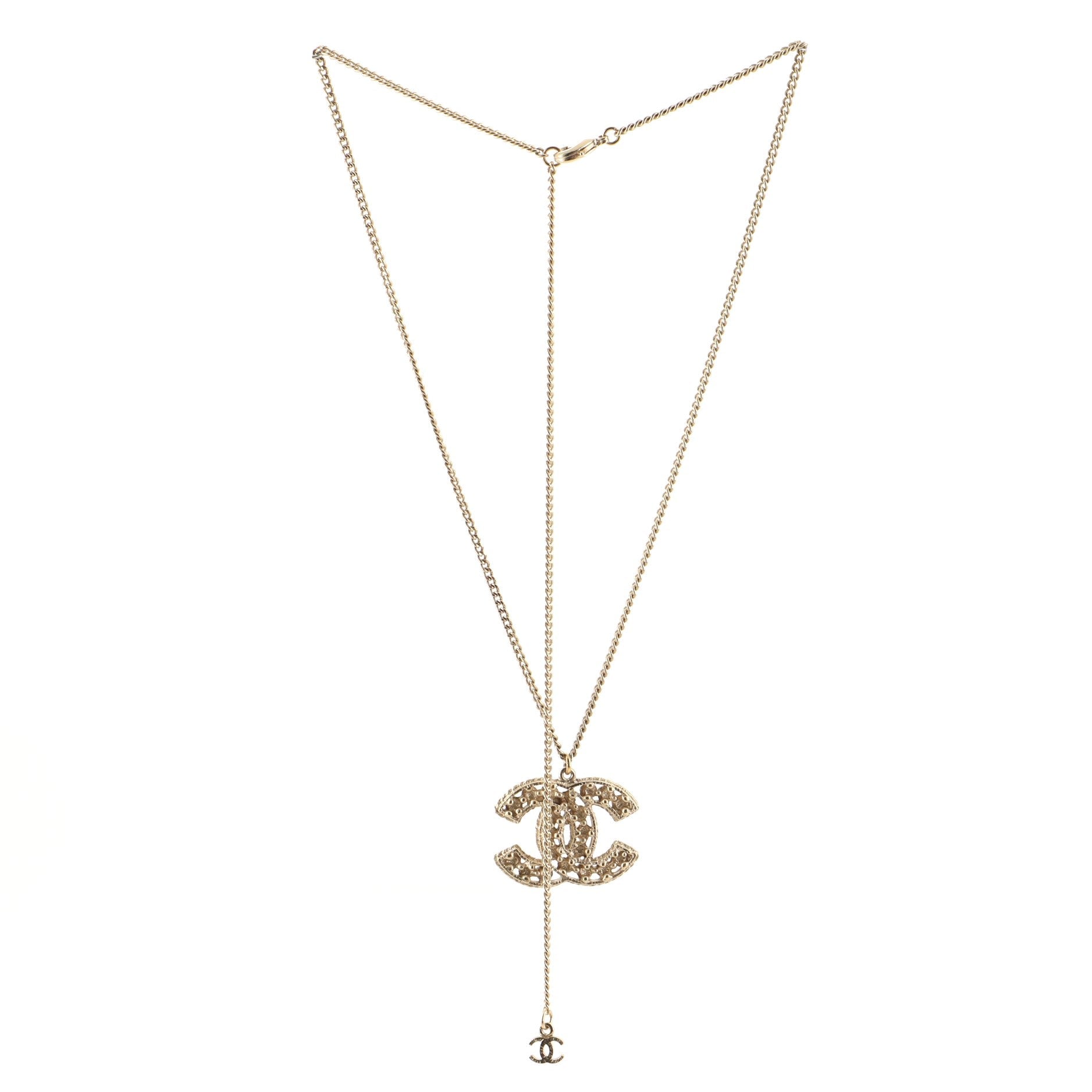 CC Pendant Necklace Faux Pearl with Embellished Metal