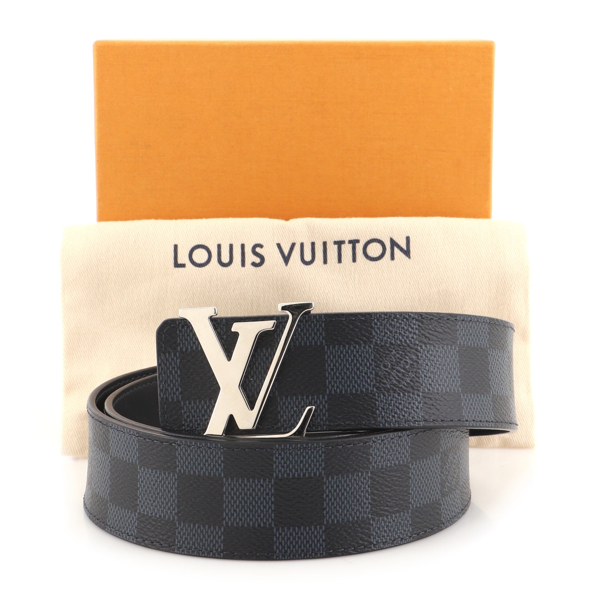 LV Initiales Reversible Belt Damier Cobalt and Leather Wide 85