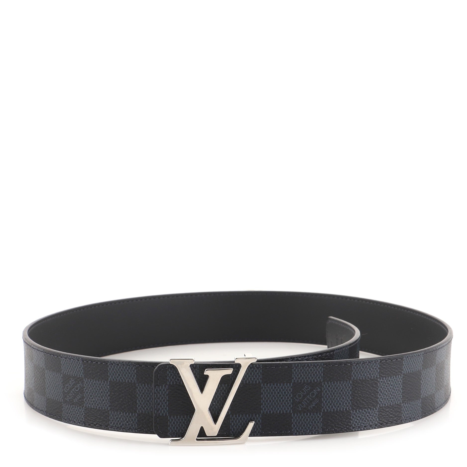 LV Initiales Reversible Belt Damier Cobalt and Leather Wide 85