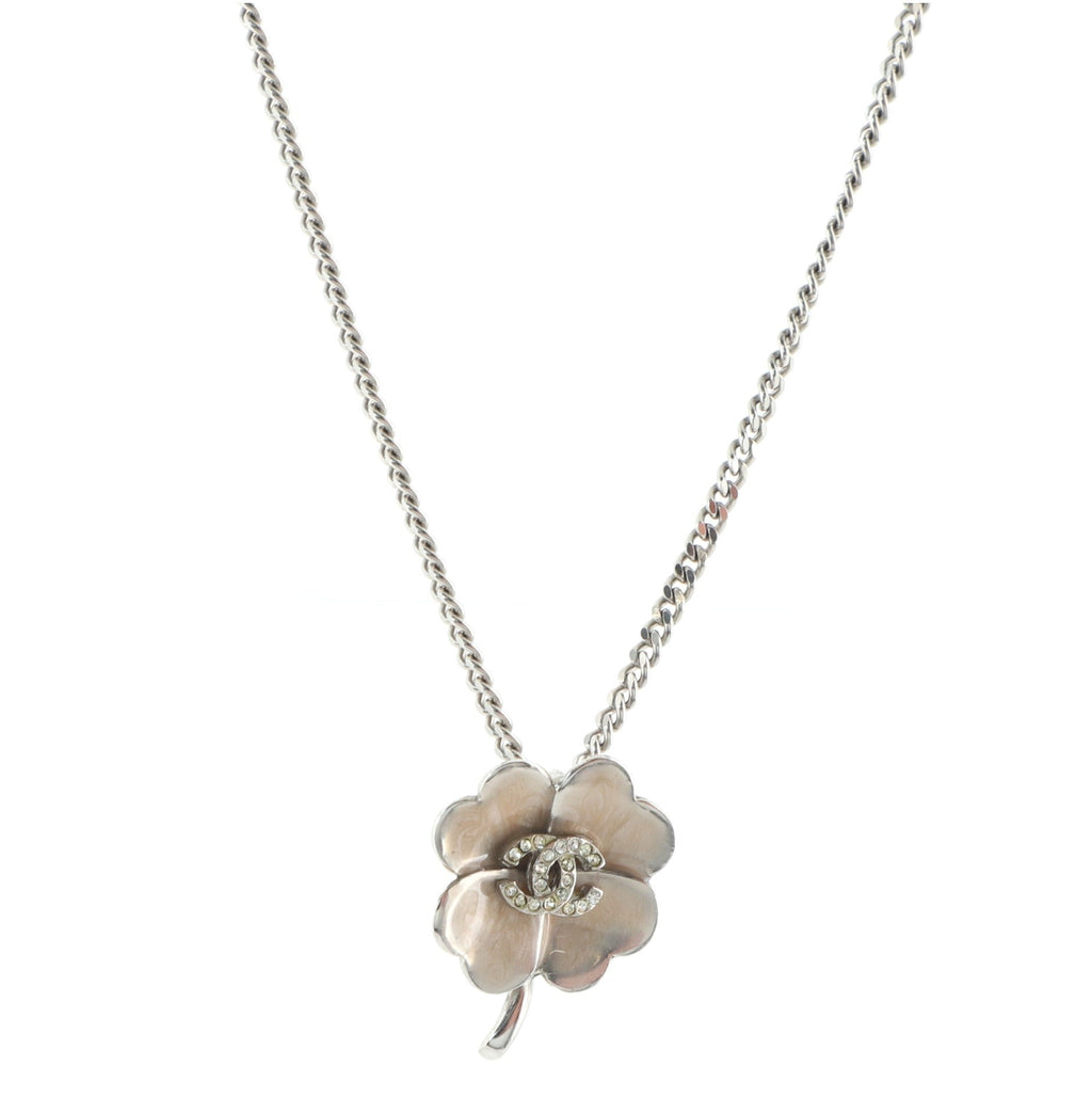CC Clover Pendant Chain Necklace Metal with Enamel and Rhinestones