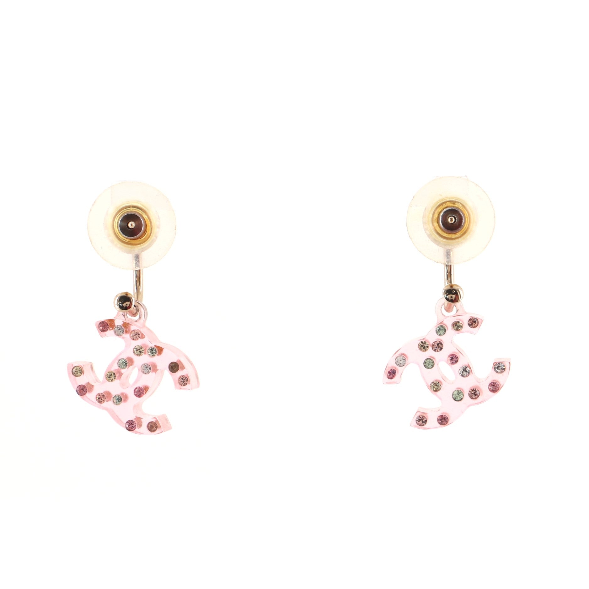 CC Stud Earrings Resin with Rhinestones Mini
