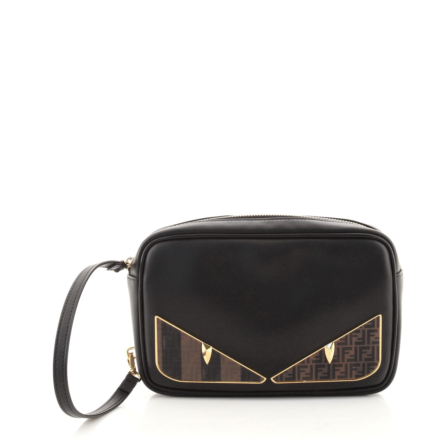Monster Wristlet Pouch Studded Leather wtih Coated Zucca and Pequin Canvas