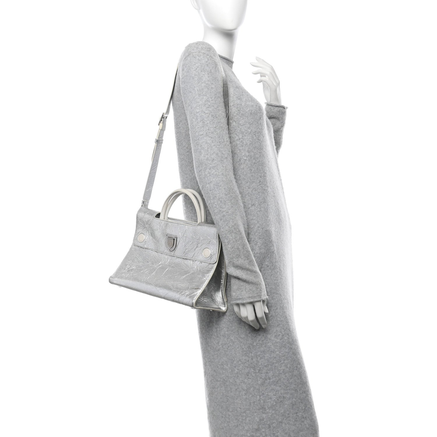 Metallic Calfskin Medium Diorever Flap Silver