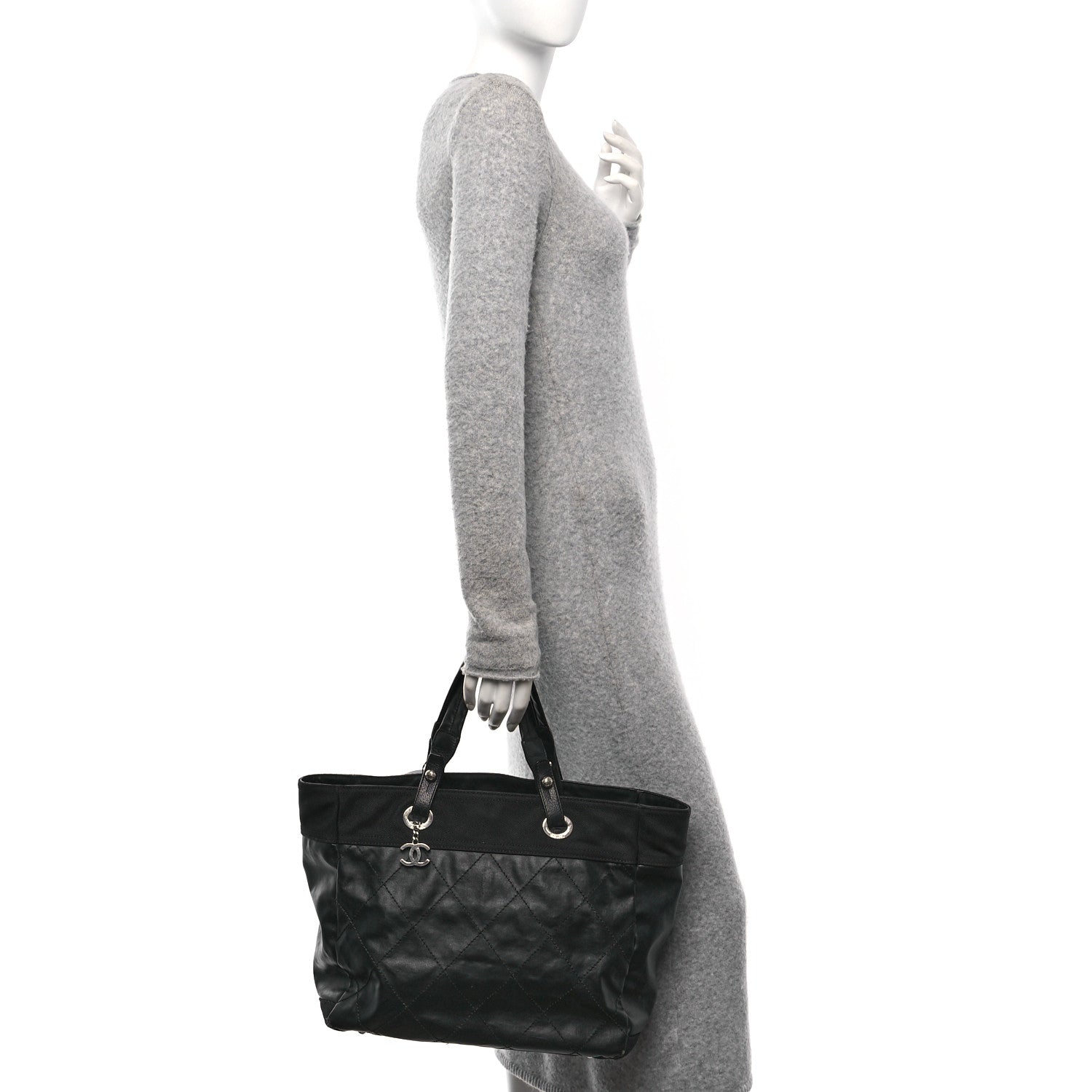 Coated Canvas Quilted Large Paris Biarritz Tote Black