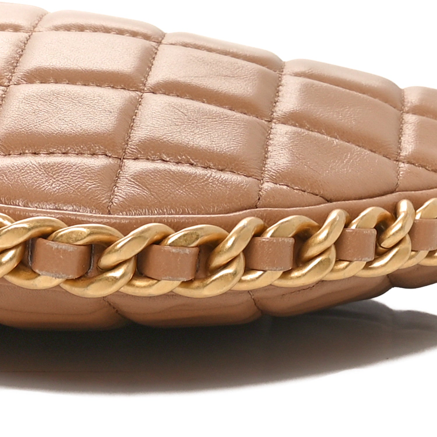 Shiny Crumpled Lambskin Quilted Large Trendy Chain Around Hobo Dark Beige